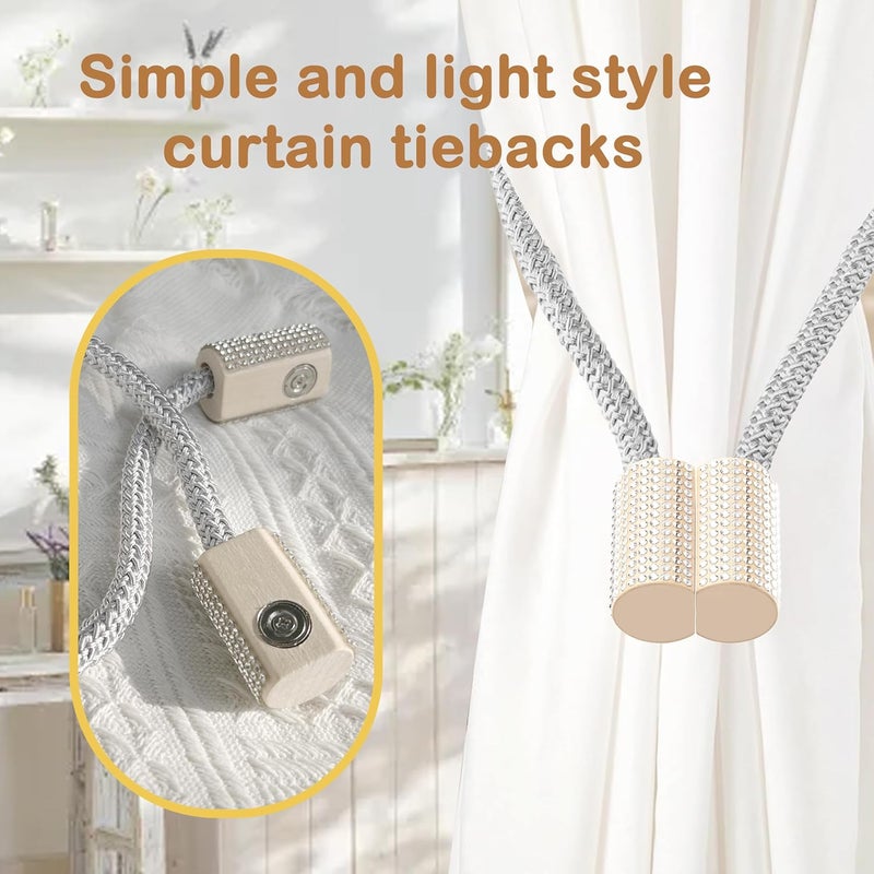 SRG Handmade Magnetic Curtain Tiebacks 2 Pack Sparkling Glass Wrapped Wooden Holdbacks with Strong Magnets, No Drilling Drapery Accessories for Home Decor – Gray - Image 2